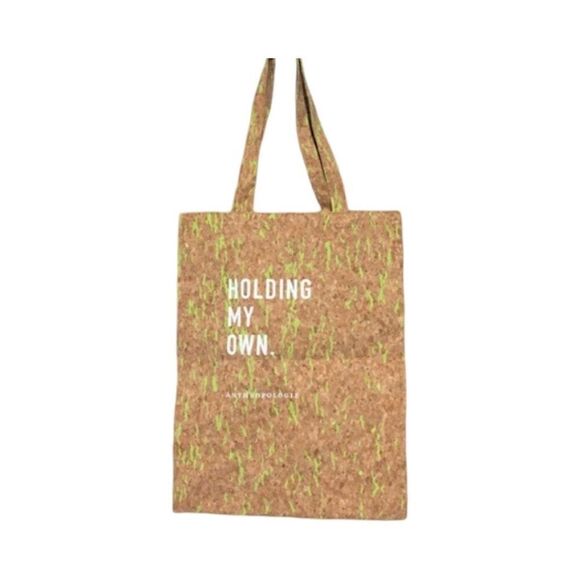 Anthropologie Reusable Cork Tote Bag Holding My Own - Picture 1 of 5